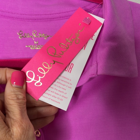 Lilly Pulitzer Reema Short Sleeved Polo Top in color Crocus Petal, size Medium - Picture 9 of 13